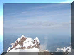 Lest anyone think this is just a regular mountain. Mt. Hood is an inactive volcano. See  cloud in the forground is sulfer gas being vented. 