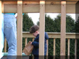 And then I put my egg in the bag. Then I look in the bag to make sure it is in the bag. It is in the bag. 